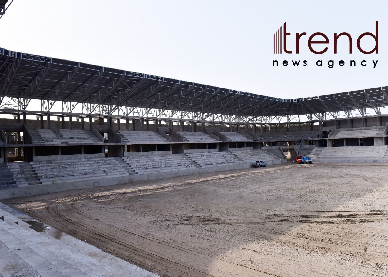 Sumqayıtda inşa edilən yeni stadionda işlər davam edir (FOTO)