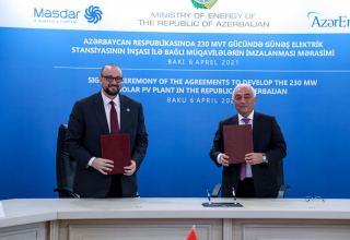 Azerbaijan, Masdar company sign agreements on solar power plant project (PHOTO)