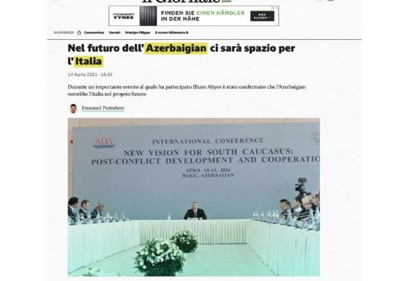 Italian media outlets highlight speech of Azerbaijani president at int'l conference in Baku