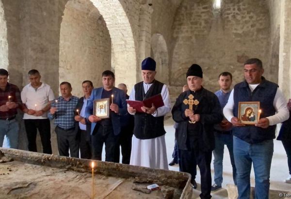 Azerbaijan's Albanian-Udi Christian community members visit ancient temple in Tugh - Trend TV (PHOTO)