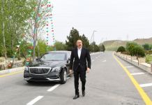Президент Ильхам Алиев принял участие в мероприятии в связи со сдачей в эксплуатацию после реконструкции автодороги Гаджигабул-Муганлы (ФОТО)