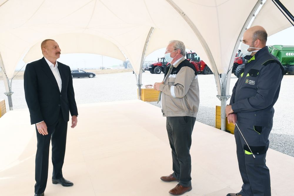 President Ilham Aliyev attends presentation of agropark owned by Agro Dairy LLC in Hajigabul (PHOTO)