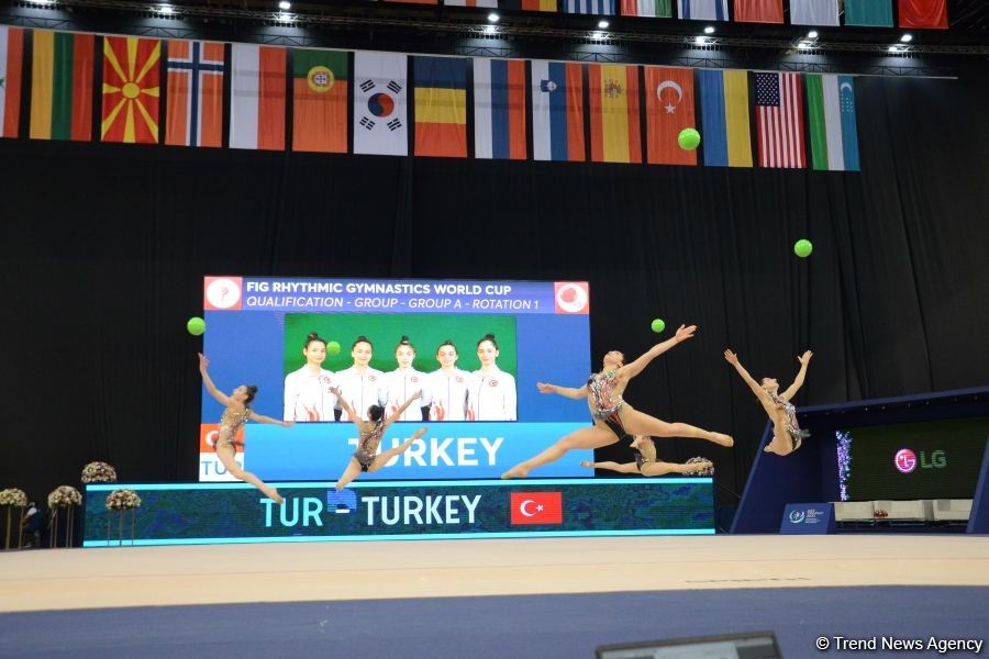 Group teams perform at National Gymnastics Arena as part of Rhythmic Gymnastics World Cup in Baku (PHOTO)