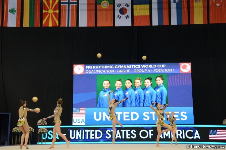 Group teams perform at National Gymnastics Arena as part of Rhythmic Gymnastics World Cup in Baku (PHOTO)