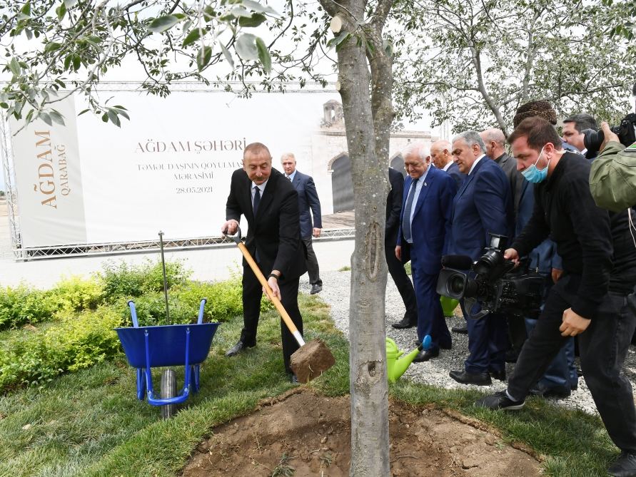 Azerbaijani president takes part in laying foundation for restoration of Aghdam city (PHOTO)