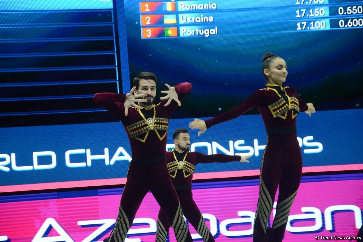 Команда Азербайджана заняла первое место на ЧМ по аэробной гимнастике в Баку в программе аэродэнс (ФОТО)