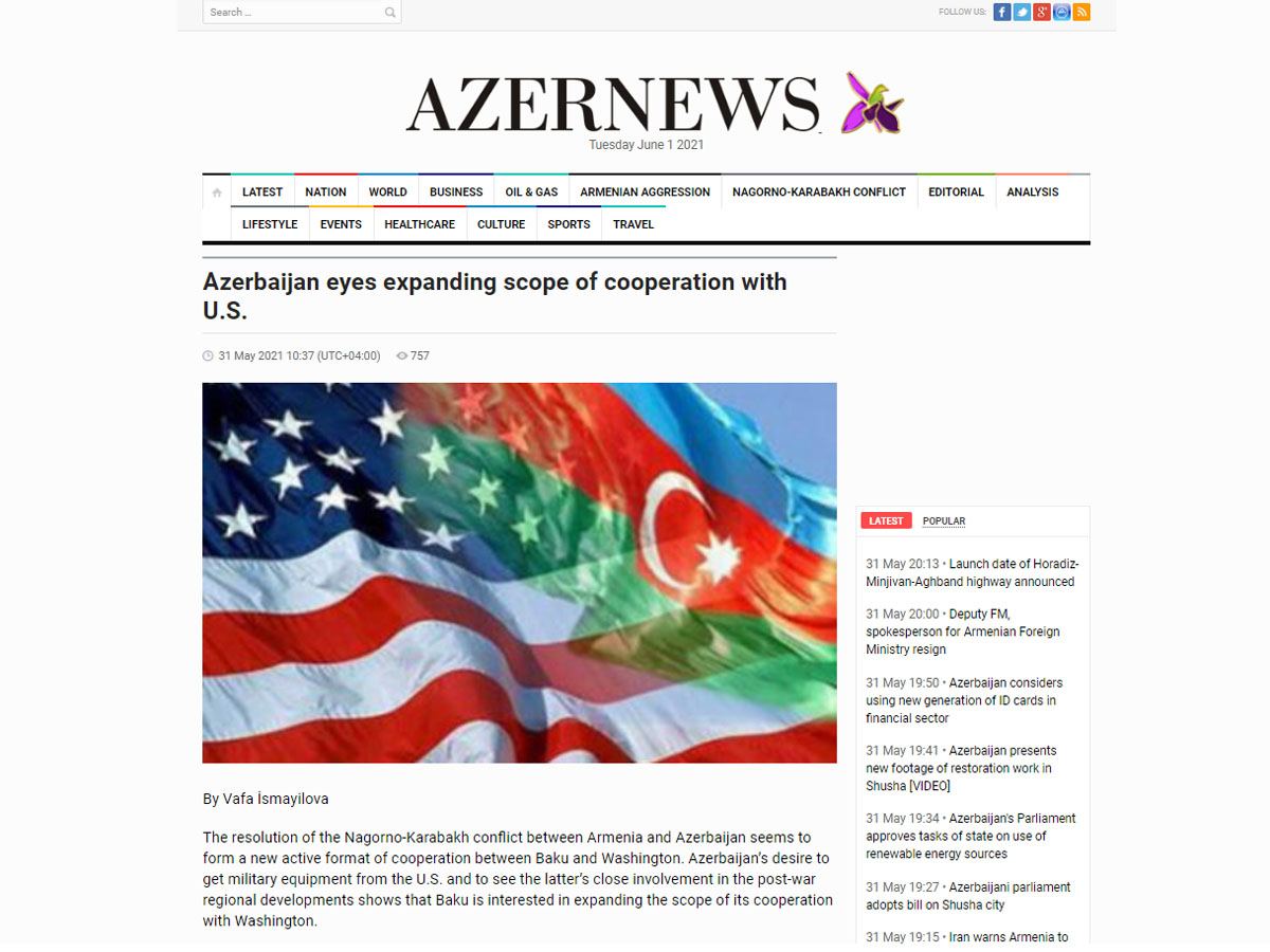 Baku keen to expand co-op with Washington - Azernews