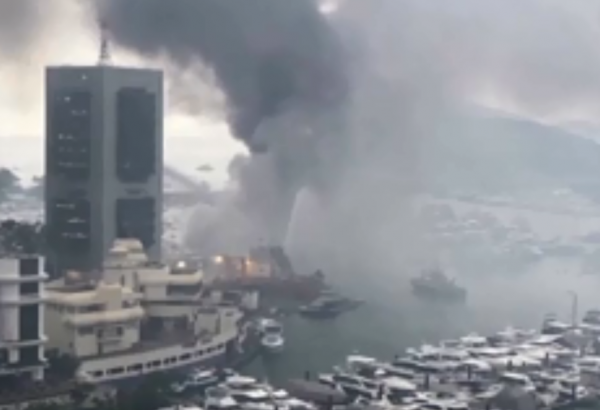 Ten cabin cruisers sink in Hong Kong marina fire