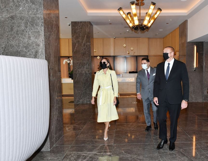 Azerbaijani president, first lady attend opening of Courtyard by Marriott Baku hotel (PHOTO)