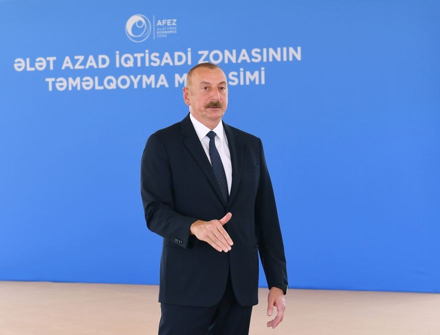 Azerbaijani president lays foundation stone for Alat Free Economic Zone, interviewed by Azerbaijan Television (PHOTO)