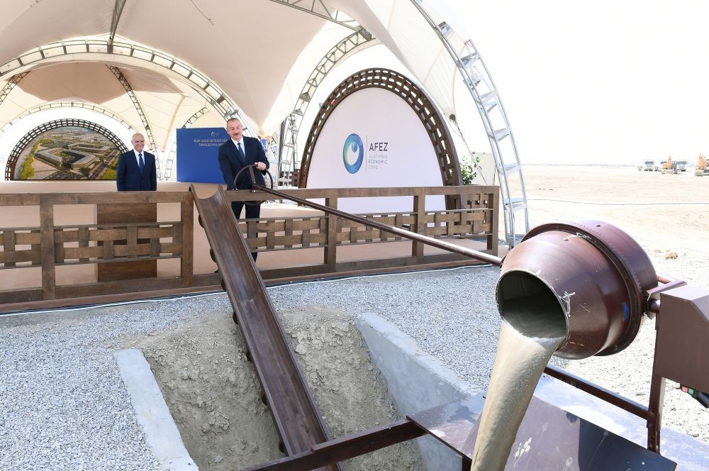Azerbaijani president lays foundation stone for Alat Free Economic Zone, interviewed by Azerbaijan Television (PHOTO)