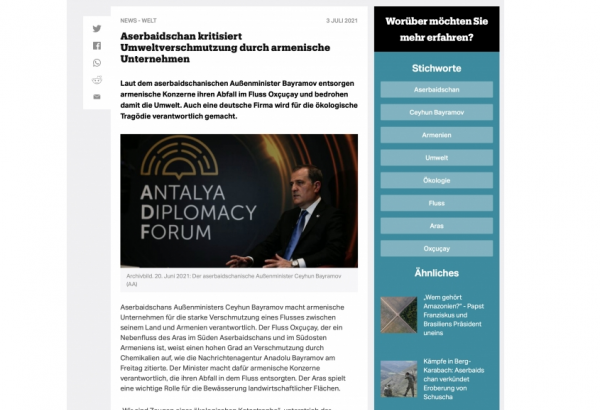 TRT Deutsch опубликовал статью о загрязнении земель Азербайджана армянскими компаниями