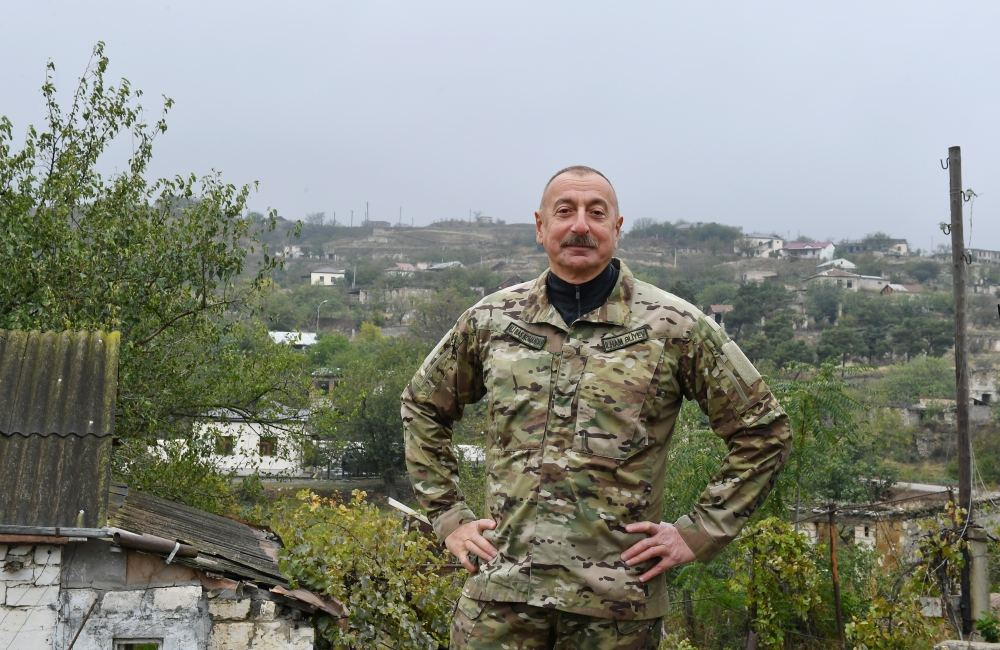 President Ilham Aliyev raises Azerbaijani flag in Talish village of Tartar district (PHOTO)