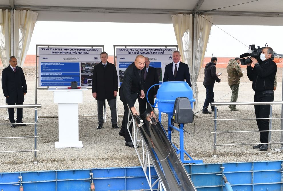 Azerbaijani president lays foundation for joint service center of KAMAZ  and Ganja Automobile Plant in Jabrayil (PHOTO)