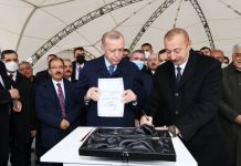 Azerbaijani, Turkish presidents laid foundation stone for Zangazur corridor (PHOTO/VIDEO)