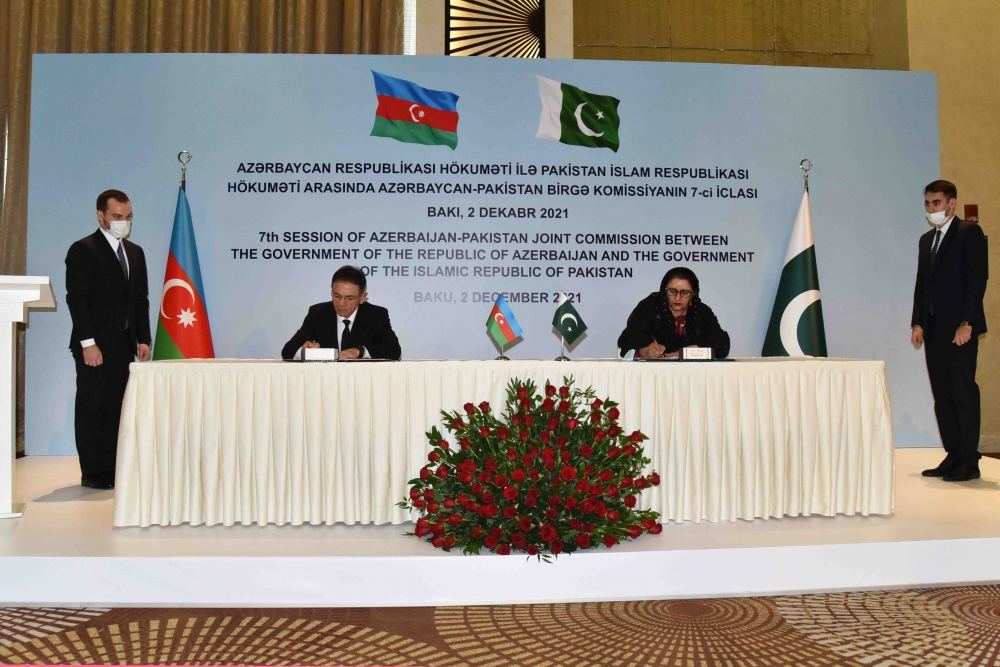 Azərbaycan-Pakistan Hökumətlərarası Birgə Əməkdaşlıq Komissiyasının yeddinci iclasının Protokolu imzalanıb (FOTO) - Gallery Image