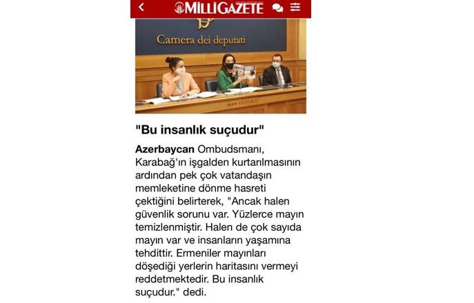 İtaliya və Türkiyə mətbuatı Azərbaycan Ombudsmanının Ermənstanla bağlı hesabatlarından yazıb (FOTO)