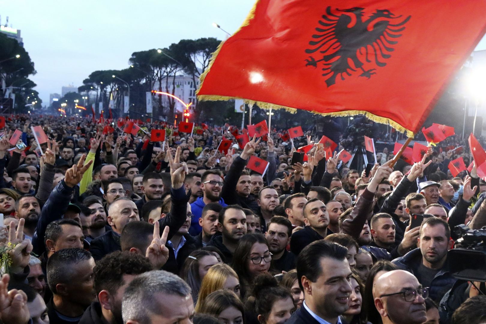 Protesters clash with police outside Albania's opposition headquarters