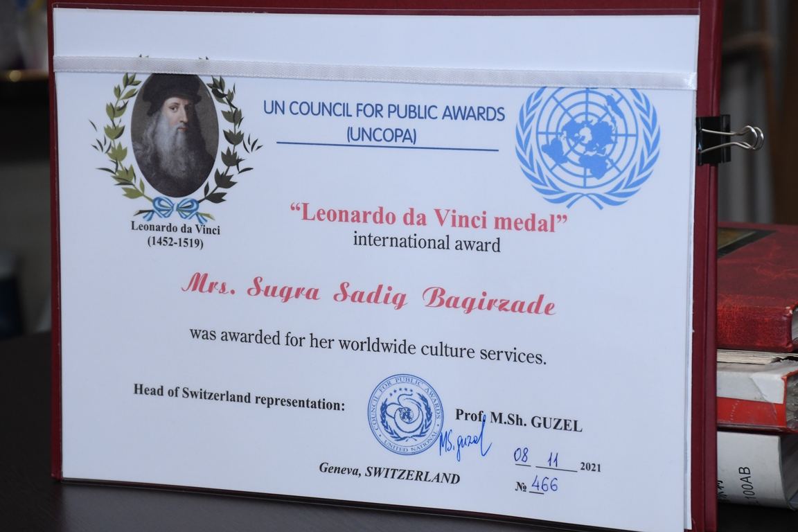 ООН удостоила Сугру Багирзаде медали Леонардо да Винчи (ФОТО) - Gallery Image