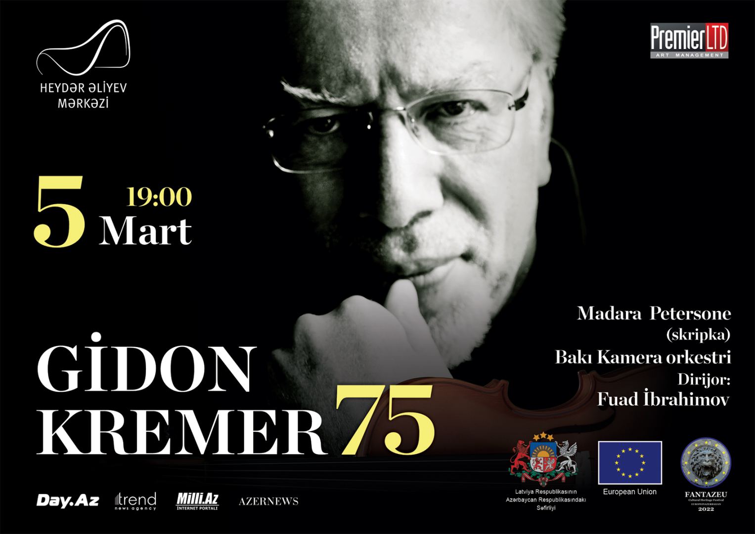 В Центре Гейдара Алиева состоится концерт, посвященный 75-летию легендарного скрипача и музыкального деятеля современности Гидона Кремера