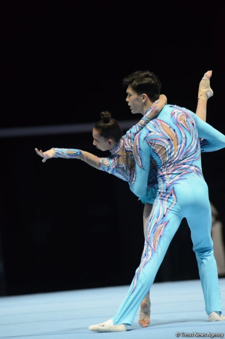 Azerbaijani gymnasts taking second intermediate place in qualifying at FIG Acrobatic Gymnastics competitions in Baku (PHOTO)