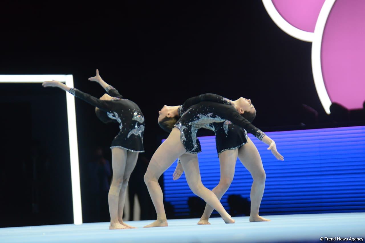 Азербайджанская женская группа занимает второе промежуточное место на  Всемирных соревнованиях по акробатической гимнастике (ФОТО)
