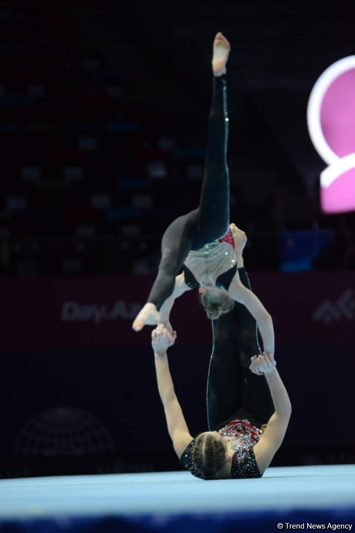 Bakıda Akrobatika Gimnastikası üzrə Dünya Yaş Qrupları Yarışlarının final gününə start verilib (FOTO) - Gallery Image