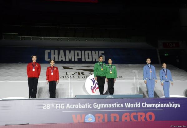 Akrobatika gimnastikası üzrə Dünya çempionatında qaliblərin mükafatlandırılma mərasimi keçirilib (FOTO)