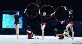 Azerbaijan's team presents five hoops program in group exercises at FIG Rhythmic Gymnastics World Cup in Baku (PHOTO)