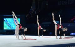 Кубок мира FIG по художественной гимнастике в Баку: команда Азербайджана в групповых упражнениях представила программу с пятью обручами (ФОТО)