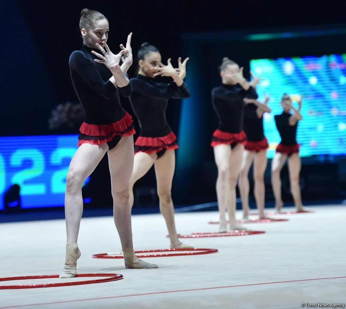 Azerbaijan's team presents five hoops program in group exercises at FIG Rhythmic Gymnastics World Cup in Baku (PHOTO)