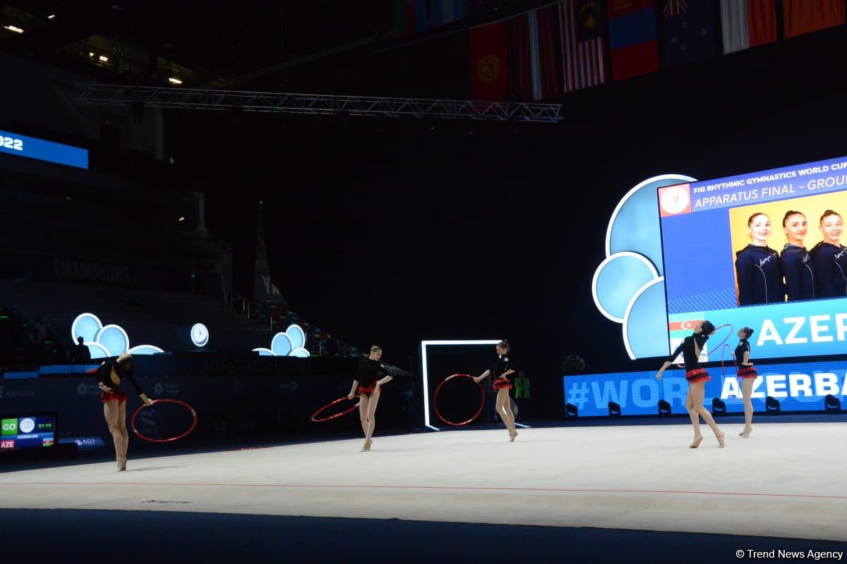 Azerbaijani team takes first place in group exercises with five hoops at World Cup in Baku (PHOTO)