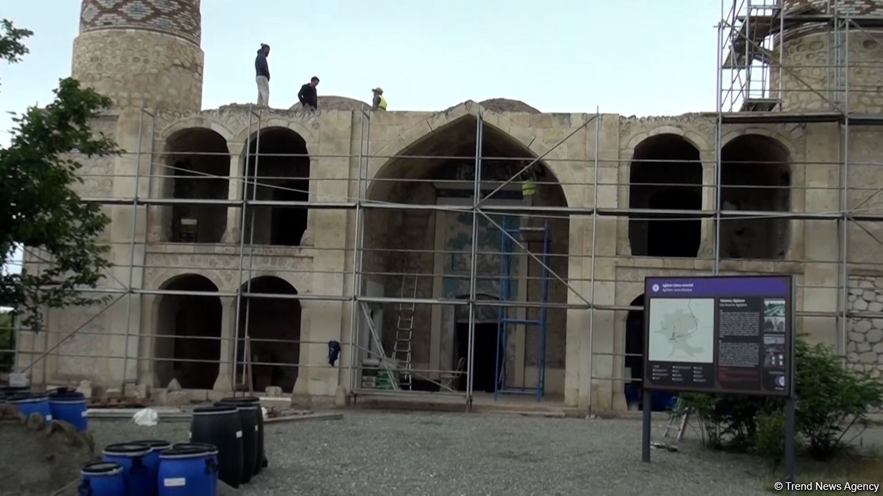 Repair & restoration work in Azerbaijan's Aghdam Juma Mosque continues - Trend TV (PHOTO/VIDEO)