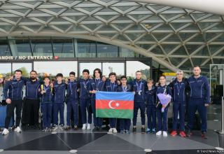 Avropa Çempionatında medallar qazanmış gimnastlar Azərbaycana qayıdıb (FOTO)