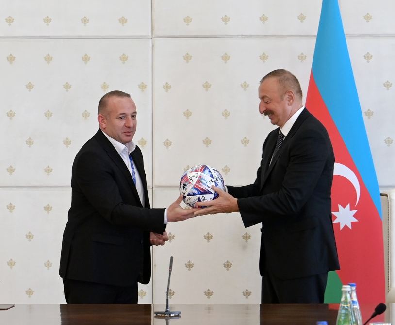 President Ilham Aliyev receives members of Azerbaijan national minifootball team who won European Championship (PHOTO)