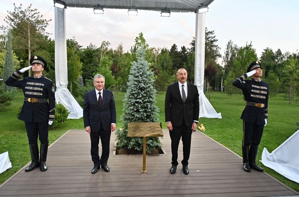 Президент Ильхам Алиев и Президент Шавкат Мирзиёев посадили дерево в Аллее почетных гостей (ФОТО/ВИДЕО)