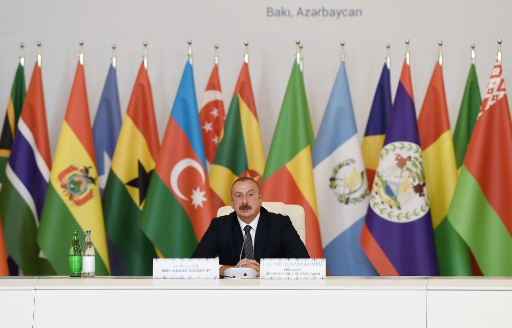 Президент Ильхам Алиев: Продление единогласным решением 120 стран нашего председательства в Движении неприсоединения мы воспринимаем как знак большого уважения к нашей стране