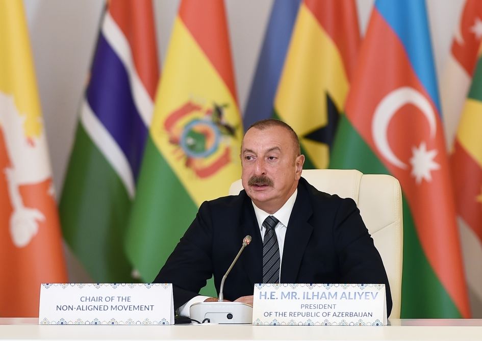 Президент Ильхам Алиев: Азербайджан как председатель Движения неприсоединения продолжит бороться с несправедливостью, нарушением международного права, селективным подходом к различным конфликтам и дискриминацией (Полная речь главы государства)
