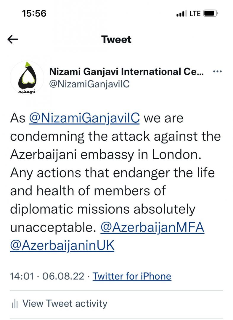 Nizami Ganjavi International Center  condemn attack on Azerbaijani embassy in London (PHOTO)
