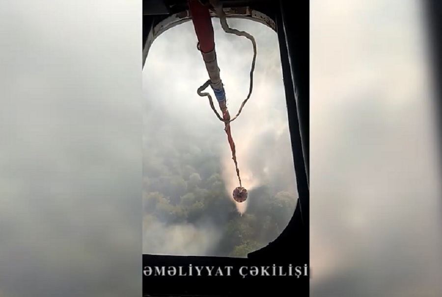 К тушению пожара в лесном массиве в Габале привлечен вертолет (ВИДЕО)