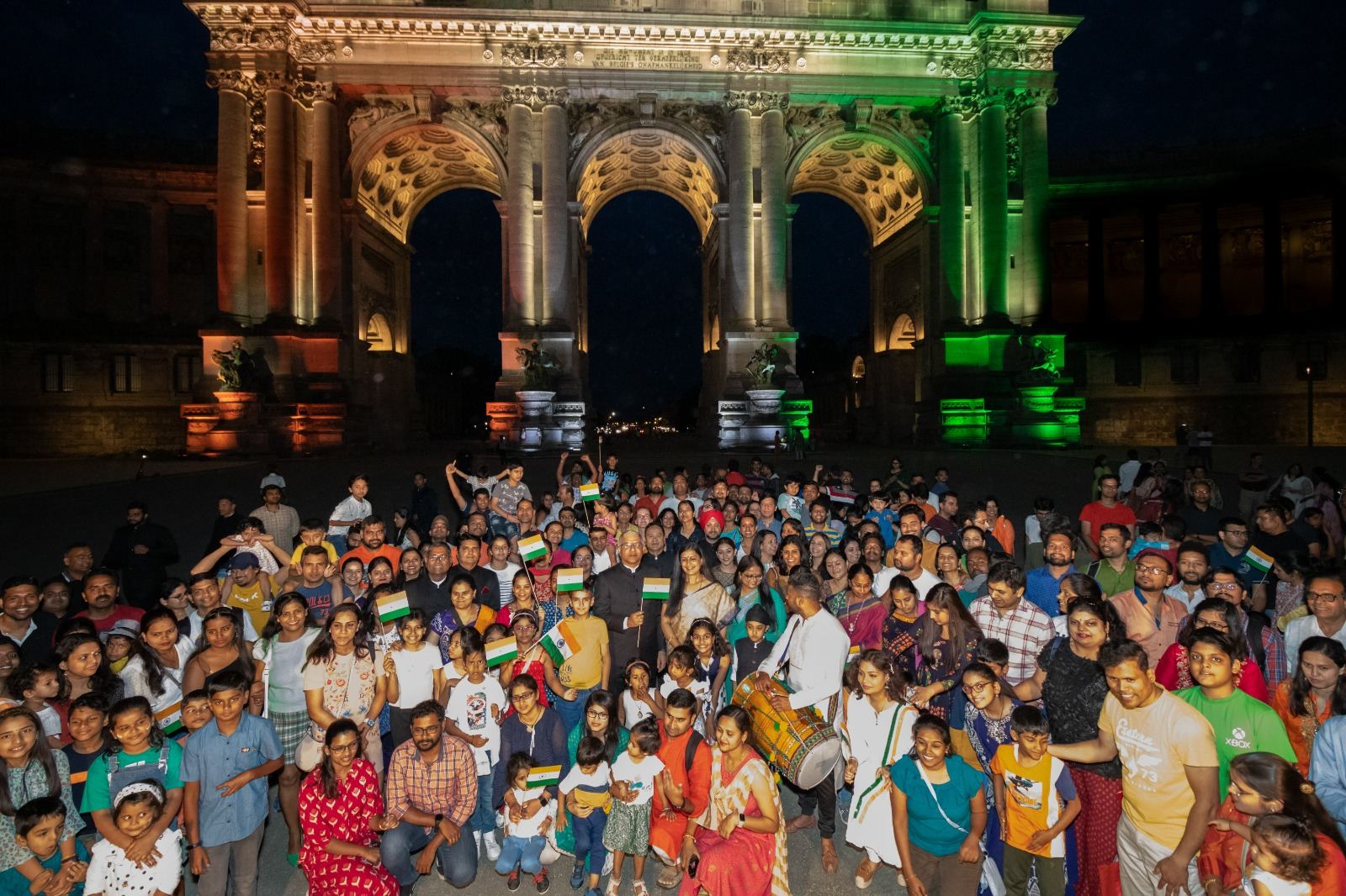 Cinquantenaire Park in Brussels lights up to celebrate India at 75