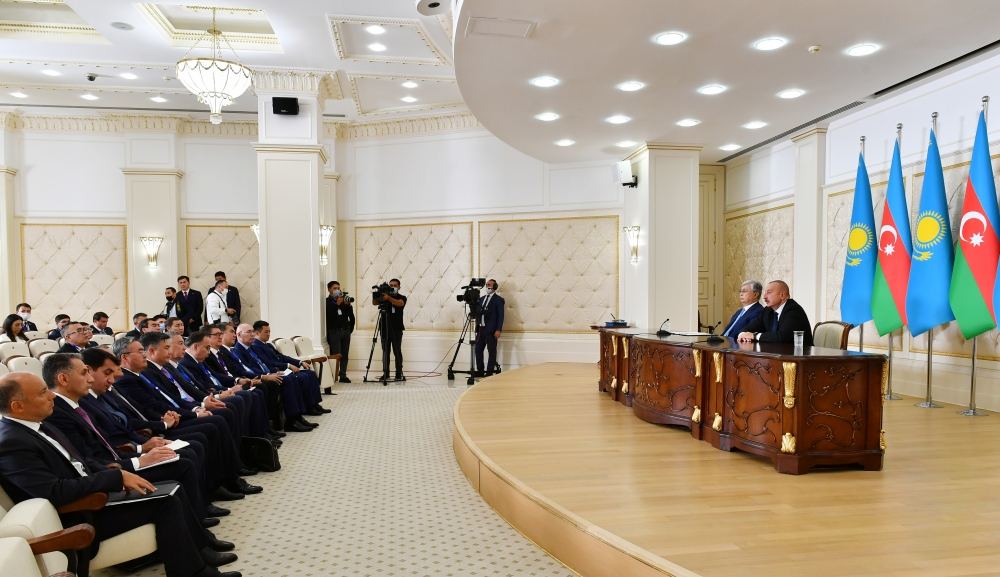 Presidents of Azerbaijan, Kazakhstan make press statements (PHOTO/VIDEO)