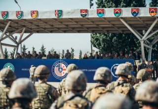 Azerbaijani servicemen taking part in multinational military exercises in Georgia