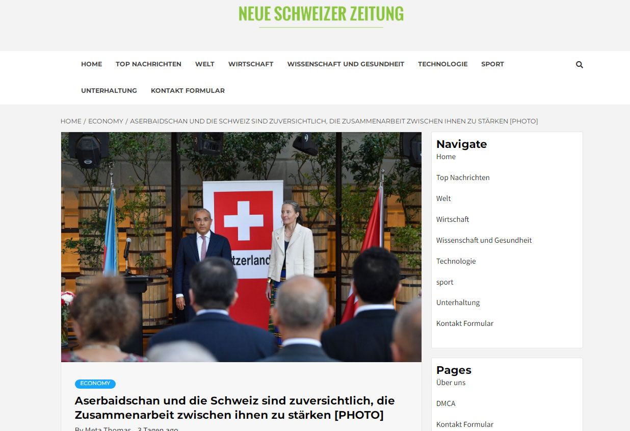 Celebration of Swiss National Day in Baku covered by leading Swiss internet portal