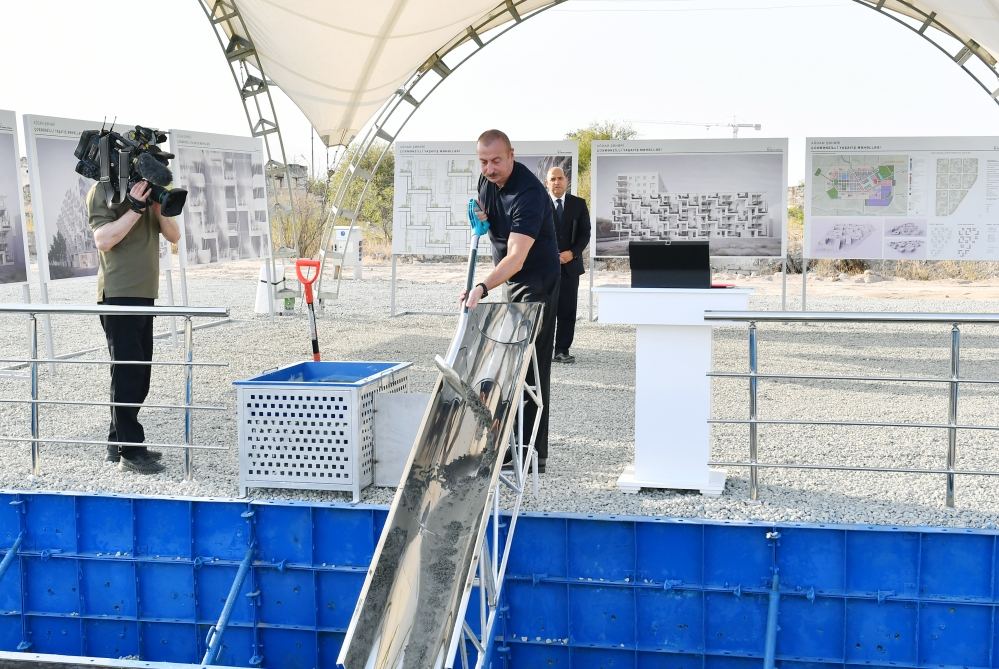 President Ilham Aliyev, First Lady Mehriban Aliyeva attend groundbreaking ceremony of residential block to be constructed for former IDPs in Aghdam city (PHOTO/VIDEO)
