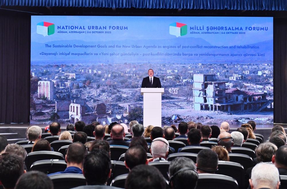 Президент Ильхам Алиев и Первая леди Мехрибан Алиева приняли участие в церемонии открытия Азербайджанского национального градостроительного форума в Агдаме (ФОТО/ВИДЕО)