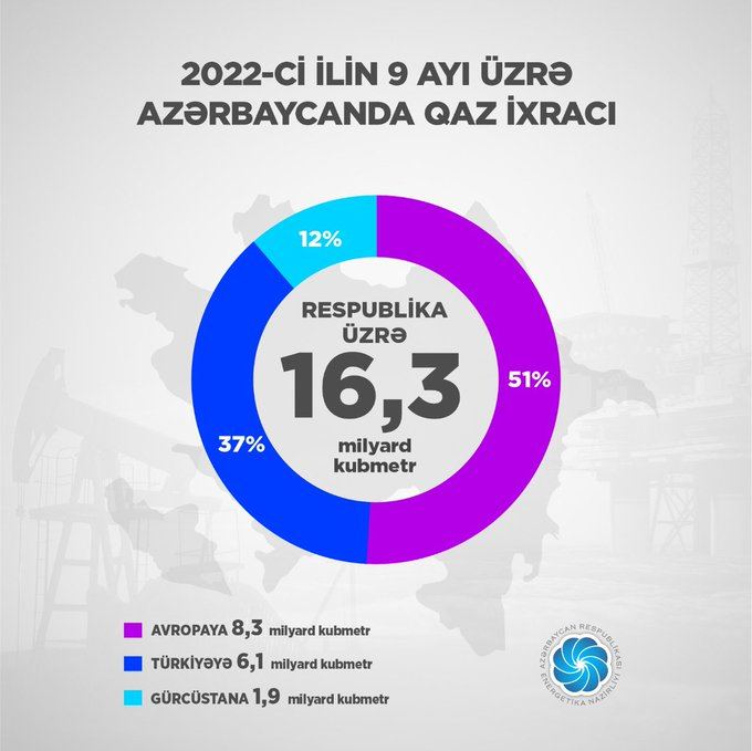 Министр энергетики Азербайджана назвал объем экспорта газа в Европу с начала года