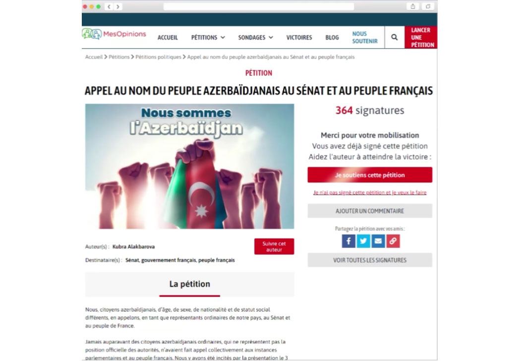 Petition of protest prepared in connection with anti-Azerbaijani resolution in French Senate (VIDEO)