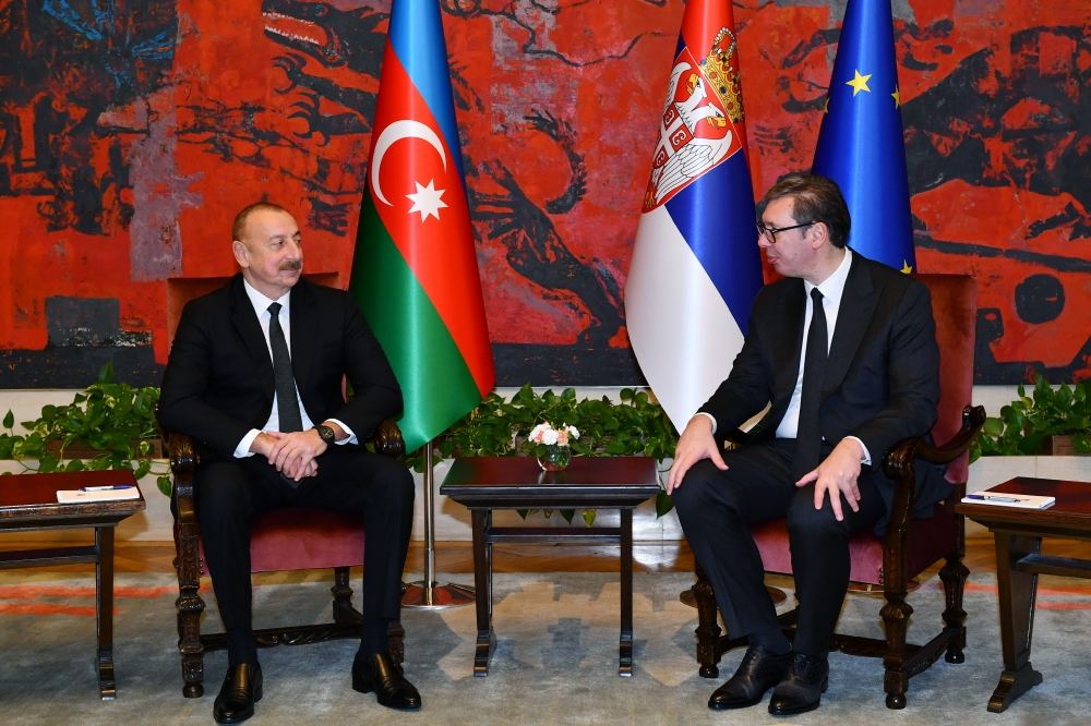 President Ilham Aliyev, Serbian President Aleksandar Vucic hold one-on-one meeting (PHOTO/VIDEO)