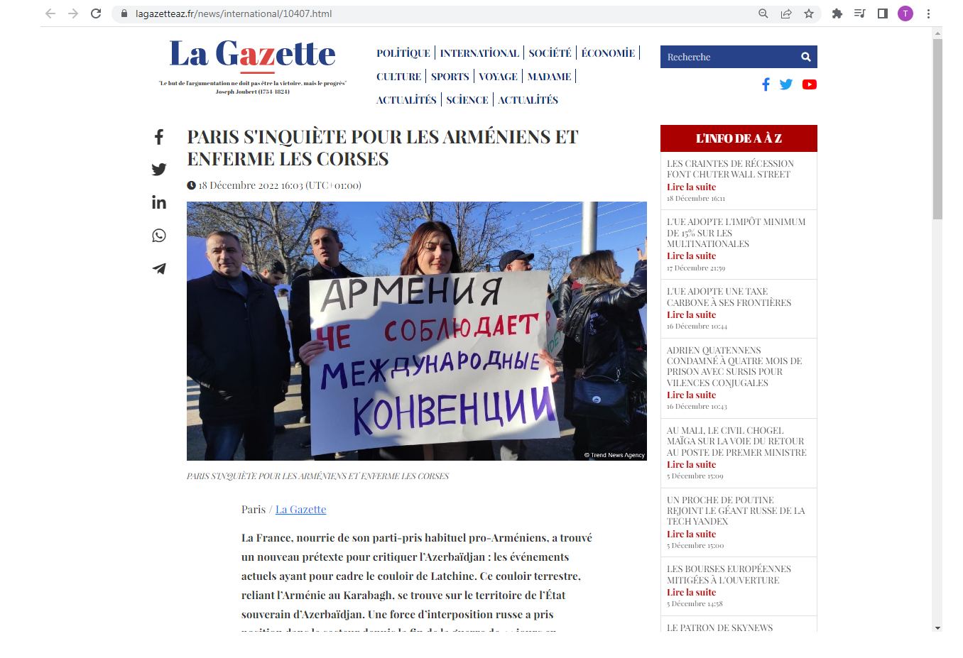 Двойные стандарты по-французски: Париж поддерживает армянский сепаратизм одновременно преследуя корсиканцев - французский журналист